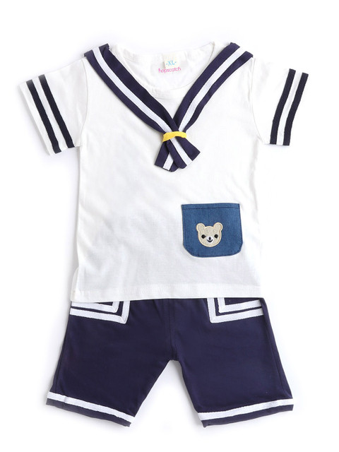 

Hopscotch Boys Navy Blue & White T-shirt with Shorts