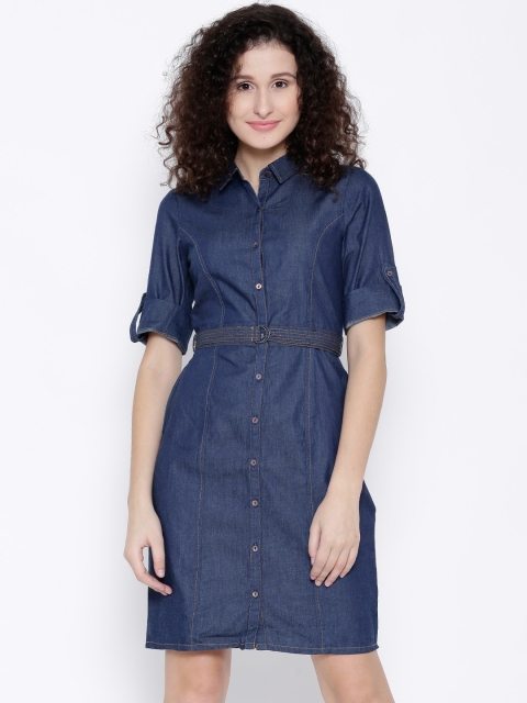 

Latin Quarters Women Blue Solid Denim Dress