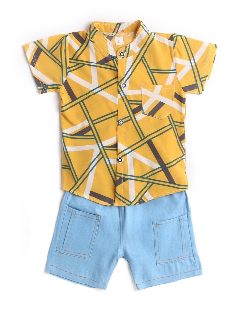 

Hopscotch Boys Yellow Printed Shirt and Shorts Set
