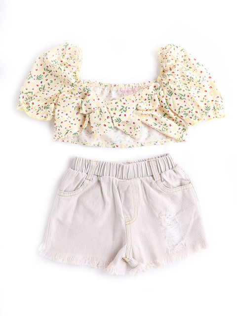 

Hopscotch Girls Yellow & Pink Printed Top with Shorts
