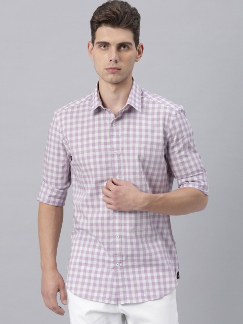 

RARE RABBIT Men Lavender Gingham Checked Slim Fit Casual Shirt