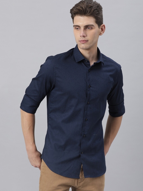 

RARE RABBIT Men Navy Blue Slim Fit Opaque Casual Cotton Shirt