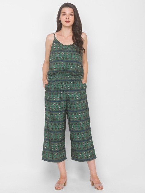 

Iti Green & Blue Printed Basic Jumpsuit