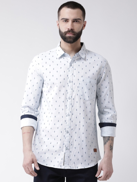 

Club York Men Blue Opaque Printed Casual Shirt, White