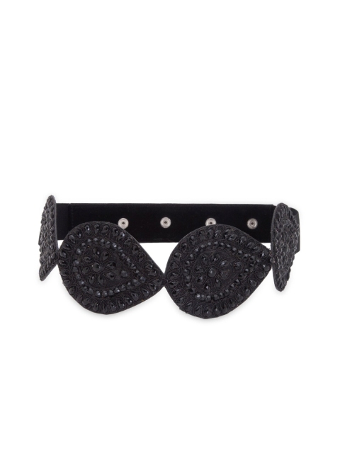 

DEEBACO Women Black Embellished Teardrop PU Belt