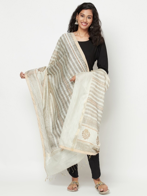 

Fabindia Grey & Gold-Toned Printed Cotton Silk Dupatta