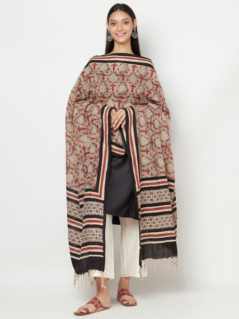 

Fabindia Maroon & Beige Ethnic Motifs Bagru Printed Pure Cotton Dupatta