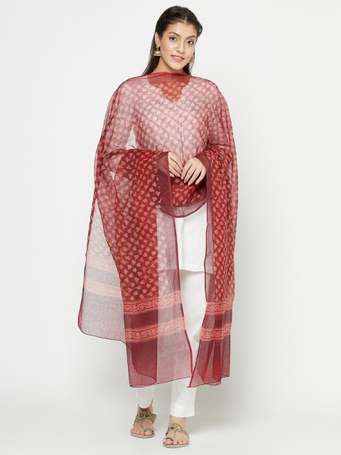 

Fabindia Women Red Kota Printed Cotton Silk Dupatta