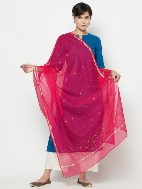 

Fabindia Woman Magenta & Gold-Toned Printed Cotton Silk Dupatta
