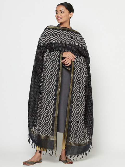 

Fabindia Women Black Printed Cotton Dupatta