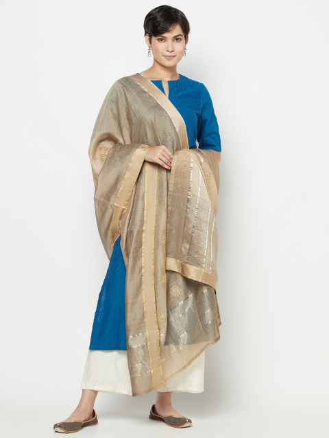 

Fabindia Beige & Silver Ethnic Motifs Woven Design Cotton Silk Dupatta