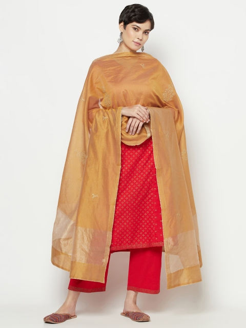 

Fabindia Mustard & Gold Ethnic Motifs Embroidered Cotton Silk Dupatta