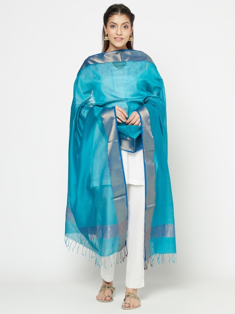 

Fabindia Teal & Gold-Toned Woven Design Cotton Silk Dupatta