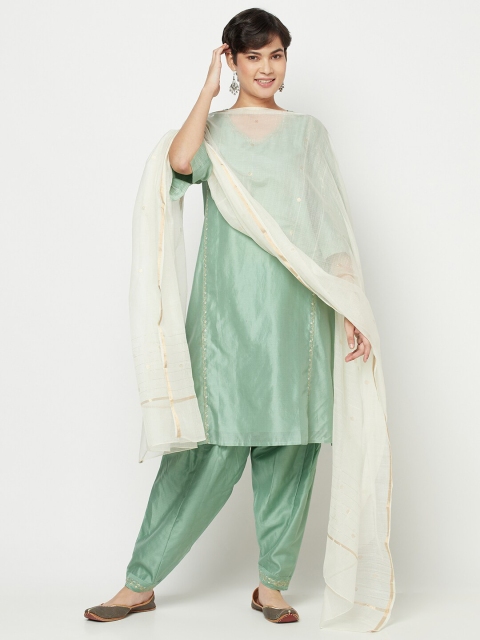 

Fabindia Off White & Gold-Toned Woven Design Cotton Silk Dupatta with Zari