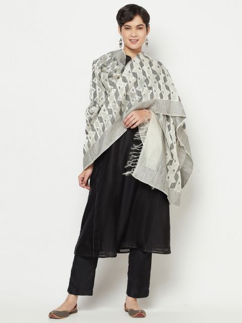 

Fabindia Grey & White Printed Cotton Silk Dupatta