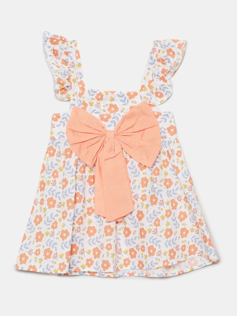 

Hopscotch Girls Orange & White Sleeveless Floral Printed Tunic