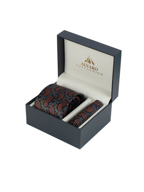 

Alvaro Castagnino Men Brown & Blue Paisley Printed Microfiber Accessory Gift Set