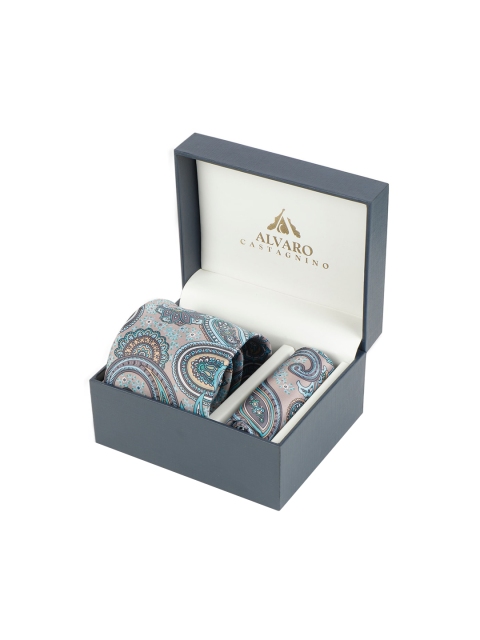 

Alvaro Castagnino Men Blue & Beige Paisley Printed Accessory Gift Set