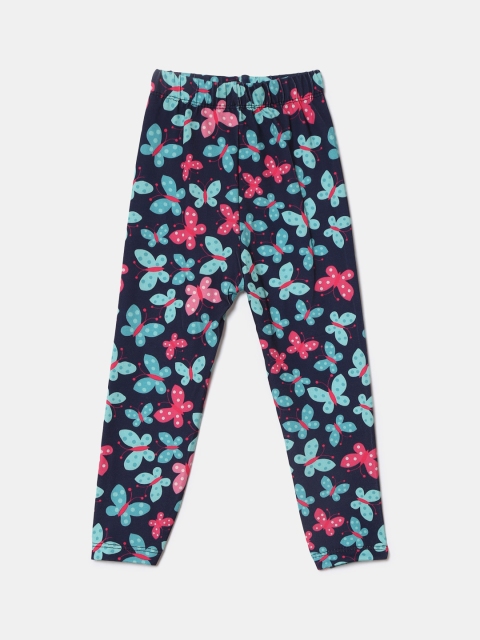 

Hopscotch Girls Blue & Pink Printed Pure Cotton Ankle Length Leggings