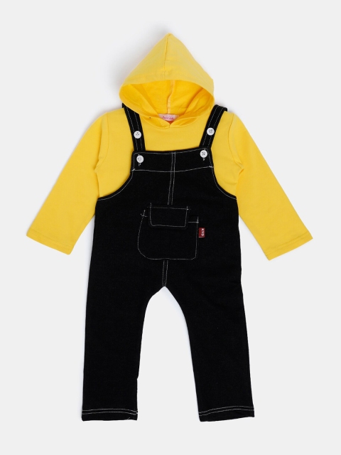 

Hopscotch Boys Yellow & Black Hooded Sweatshirt with Dungaree