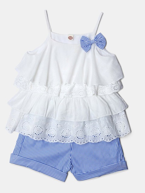 

Hopscotch Girls White & Blue Top with Shorts