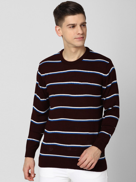

Peter England Casuals Men Maroon & White Striped Pure Acrylic Pullover