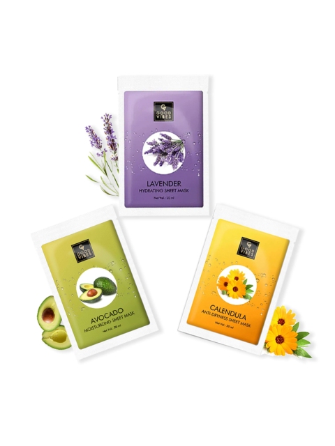 

Good Vibes Unisex Transparent Sheet Masks Combo (Lavender + Avocado + Calendula)