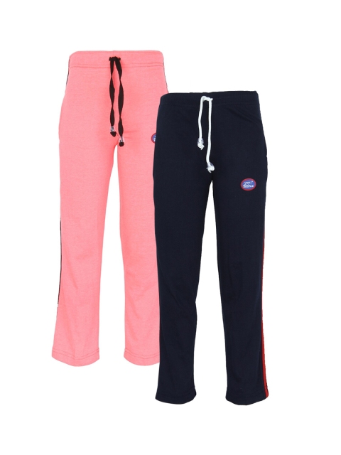 

VIMAL JONNEY Unisex Kids Peach & Navy Blue Set Of 2 Cotton Blend Track Pants