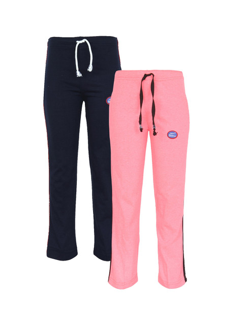 

VIMAL JONNEY Unisex Kids Navy Blue & Peach Set Of 2 Cotton Blend Track Pants