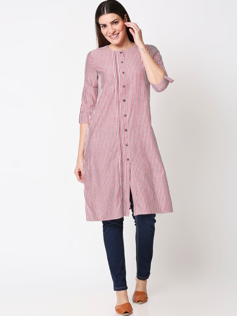 

Bewakoof Women Red Striped Kurta