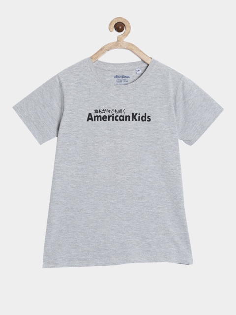 

American Kids Boys Grey Melange Printed Pure Cotton T-shirt