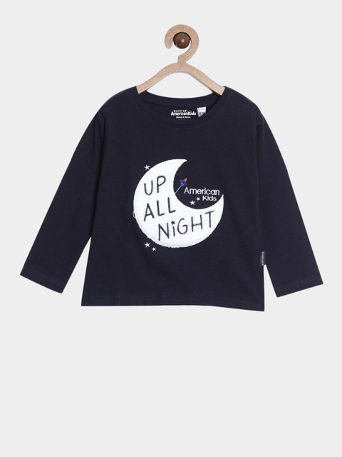 

American Kids Navy Blue Cotton Embroidered T-shirt