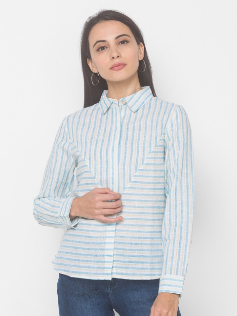 

Globus Women White Comfort Opaque Striped Casual Cotton Shirt