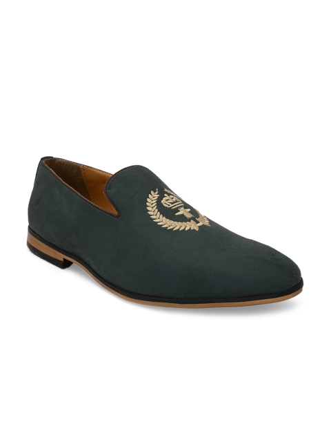 

San Frissco Men Green Leather Loafers