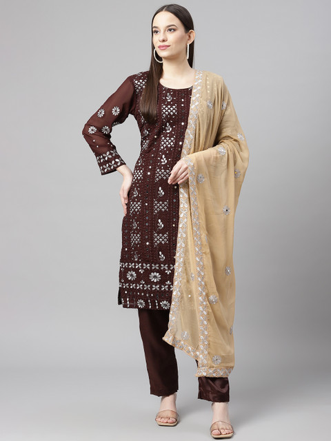 

Readiprint Fashions Coffee Brown & Beige Embroidered Unstitched Dress Material