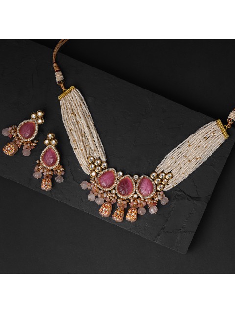 

Queen Be Women Pink & Cream-Coloured Bridal Jewellery Set
