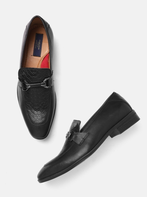 

Carlton London Men Black Snakeskin Textured Leather Formal Slip-On Shoes