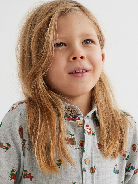 

H&M Girls Grey & Multicoloured Patterned Cotton Shirt