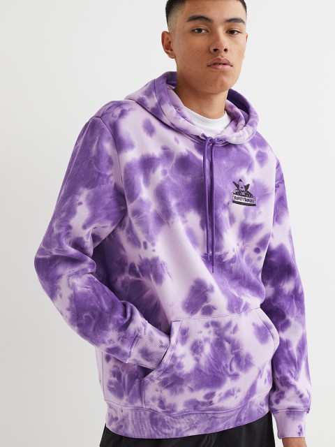 

H&M Men White & Purple Tie Dye Printed Hoodie