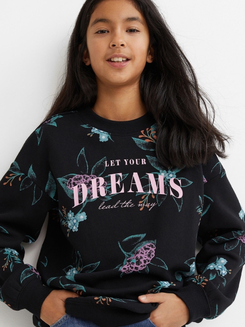 

H&M Girls Black Printed Sweatshirt