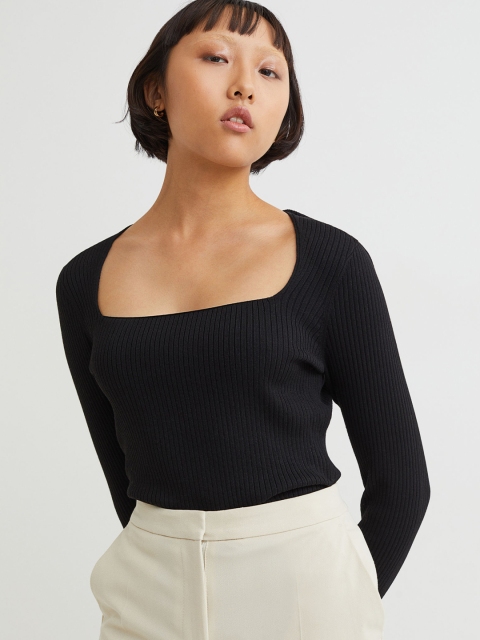 

H&M Women Black Rib-Knit Top
