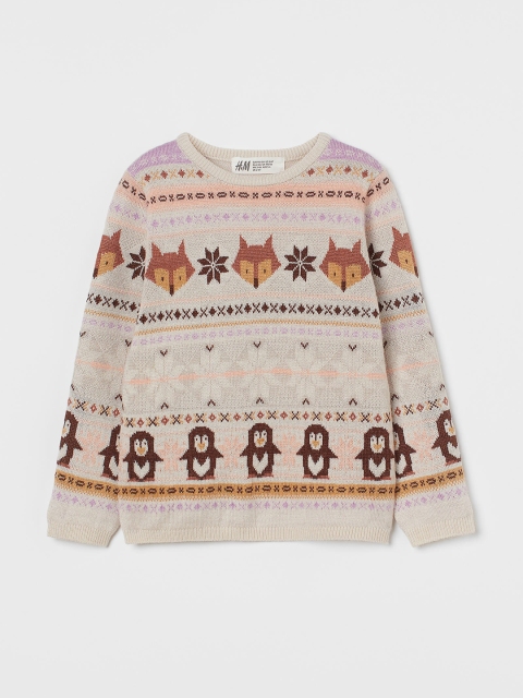 

H&M Girls Multicolored Round Neck Jacquard-Knit Jumper, Multi