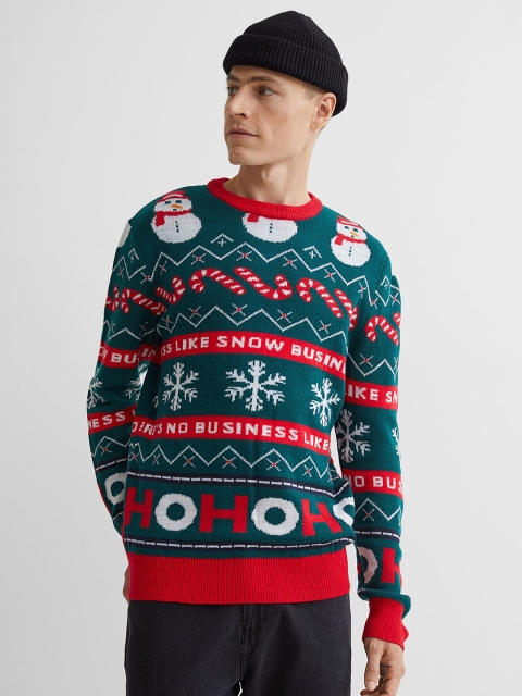 

H&M Men Green & Multicoloured Jumper