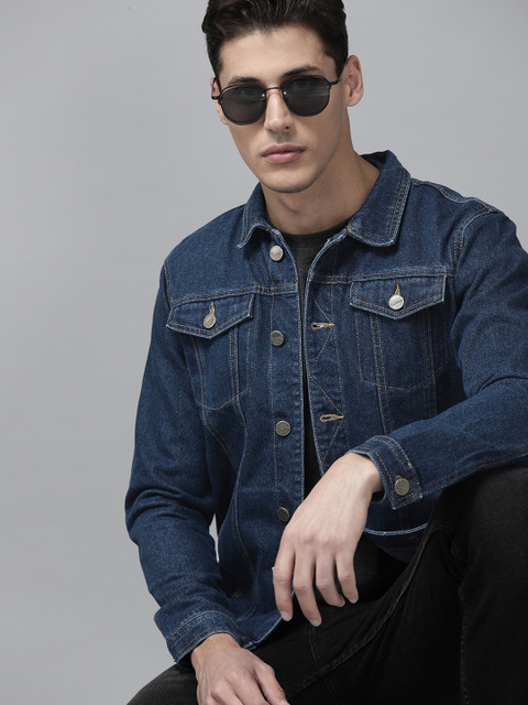 

The Roadster Lifestyle Co Men Navy Blue Solid Pure Cotton Denim Jacket
