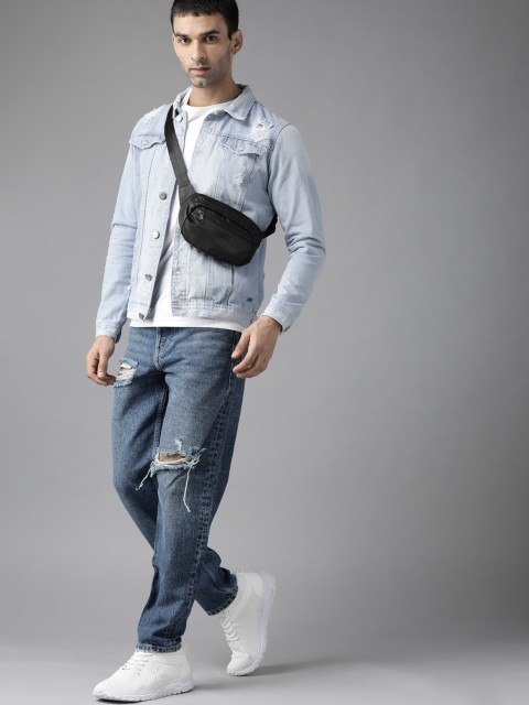

The Roadster Lifestyle Co Men Blue Pure Cotton Washed Distressed Denim Jacket