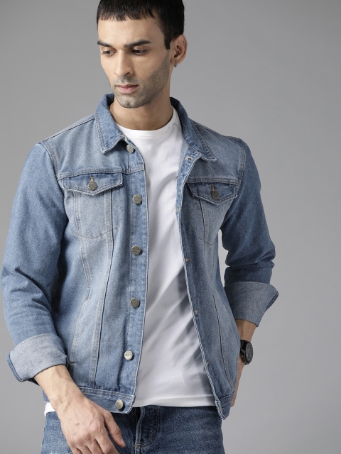 

The Roadster Lifestyle Co Men Blue Pure Cotton Washed Denim Jacket