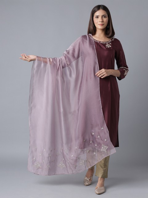 

W Women Purple & Silver Ethnic Motifs Embroidered Dupatta