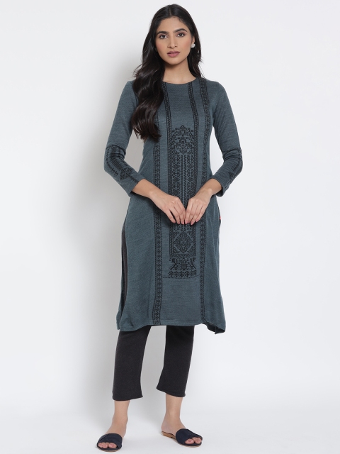 

W Women Grey Thread Work Kurta