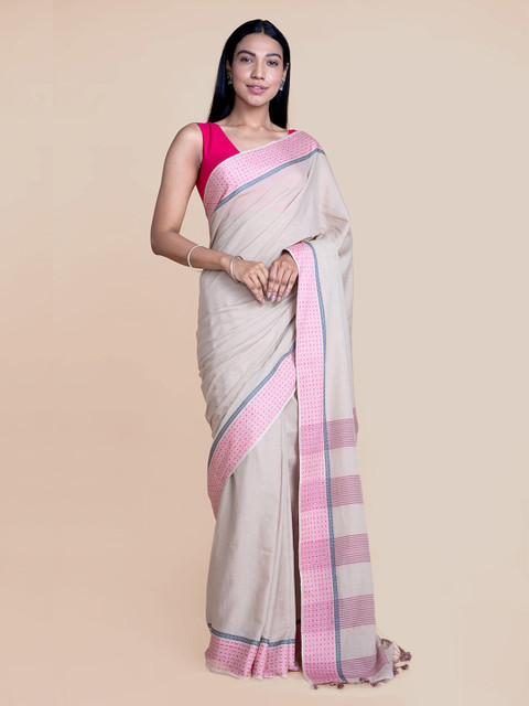 

Suta Women Beige And Pink Cotton Saree