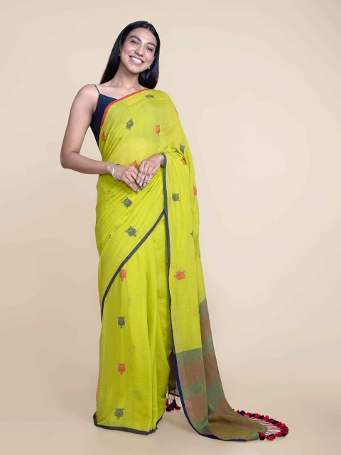 

Suta Lime Green & Orange Animal Motif Pure Cotton Saree